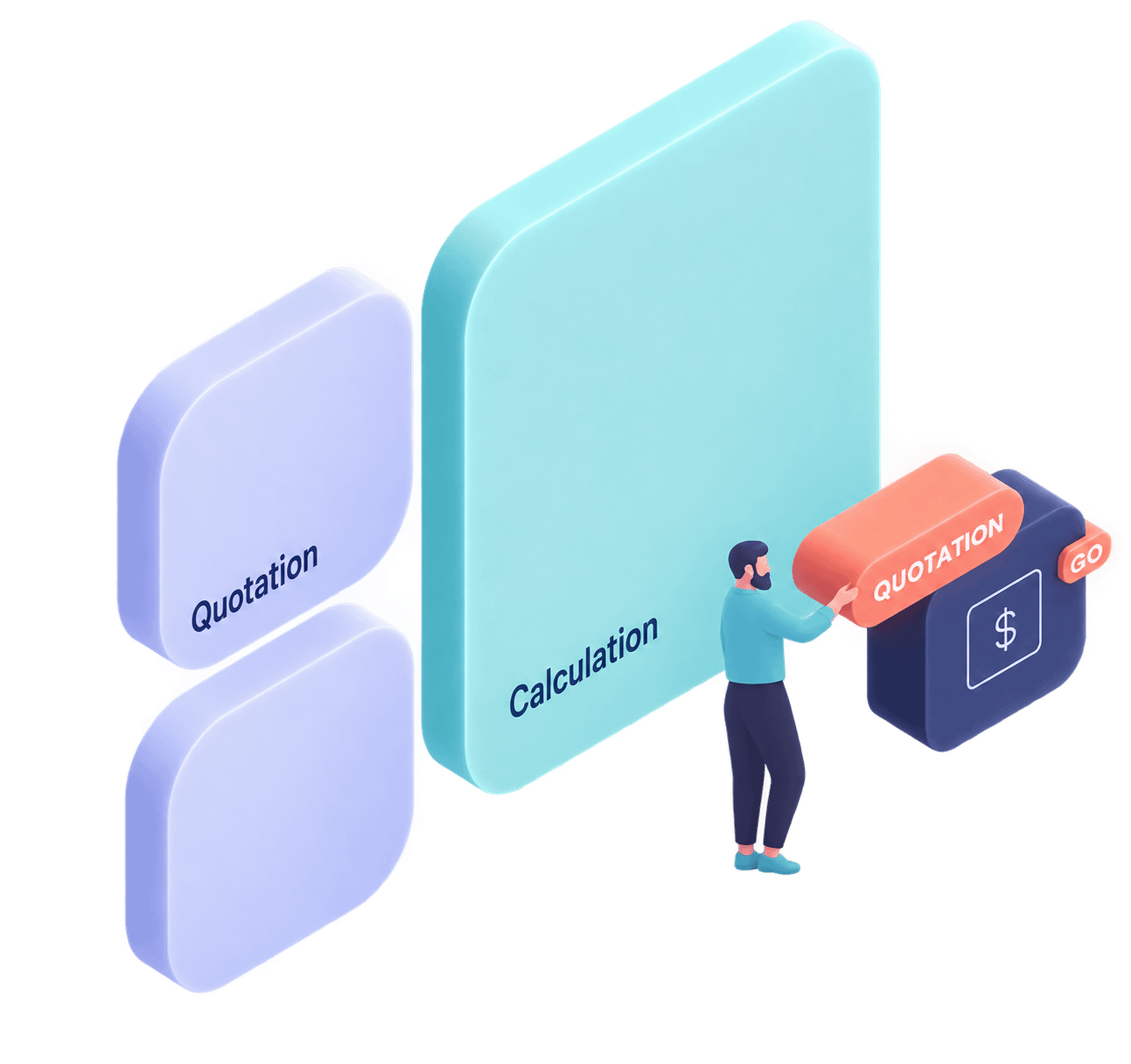 Man interacting with quotation and calculation interface. Man interacting with quotation and calculation interface.